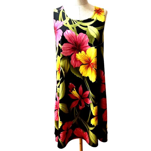 BABA HAWAII Vintage Women’s Floral Dress Hibiscus Pink, Yellow, Sz Medium - Picture 1 of 4